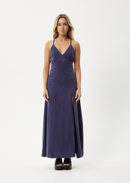 AFENDS Womens Grace - Cupro Maxi Dress - Navy