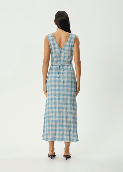 AFENDS Womens Tully - Seersucker Maxi Dress - Position Lake Check