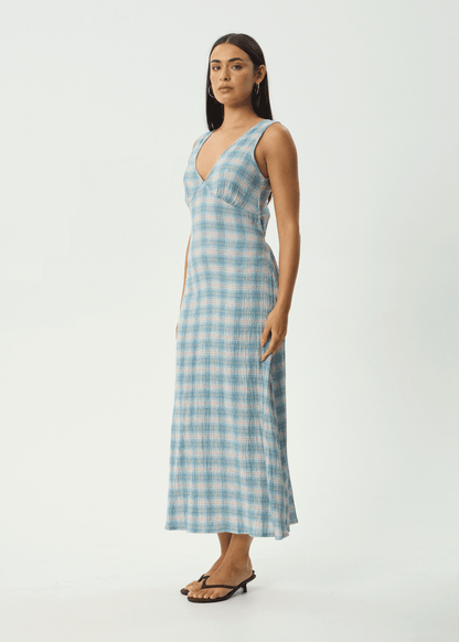 AFENDS Womens Tully - Seersucker Maxi Dress - Position Lake Check