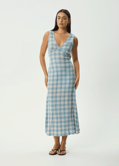AFENDS Womens Tully - Seersucker Maxi Dress - Position Lake Check