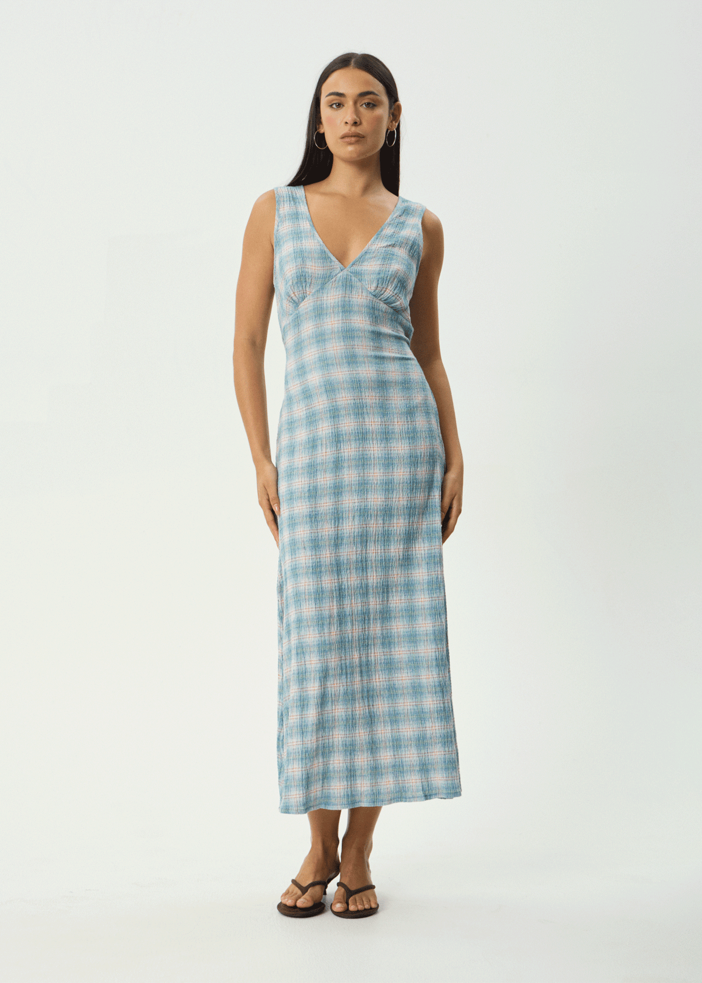 AFENDS Womens Tully - Seersucker Maxi Dress - Position Lake Check