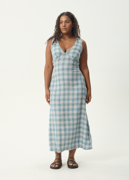 AFENDS Womens Tully - Seersucker Maxi Dress - Position Lake Check