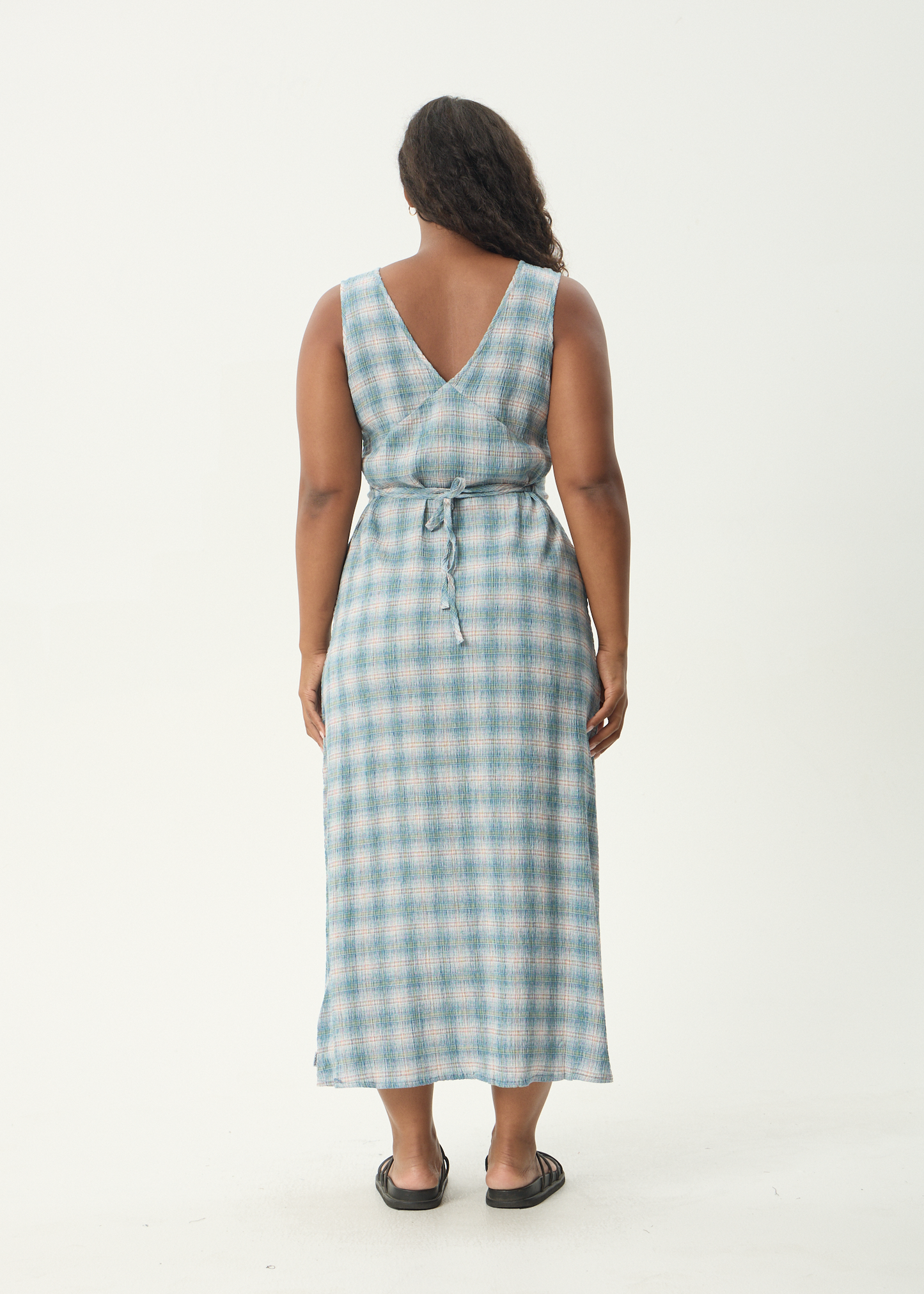 AFENDS Womens Tully - Seersucker Maxi Dress - Position Lake Check