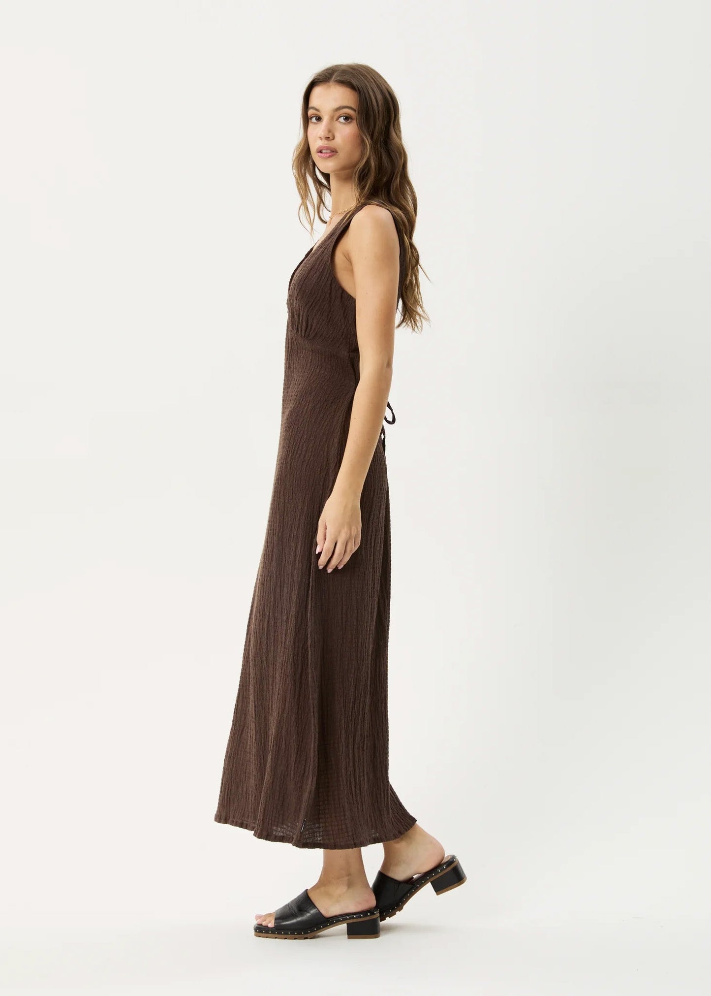 AFENDS Womens Tully - Seersucker Maxi Dress - Coffee