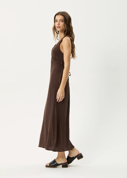 AFENDS Womens Tully - Seersucker Maxi Dress - Coffee
