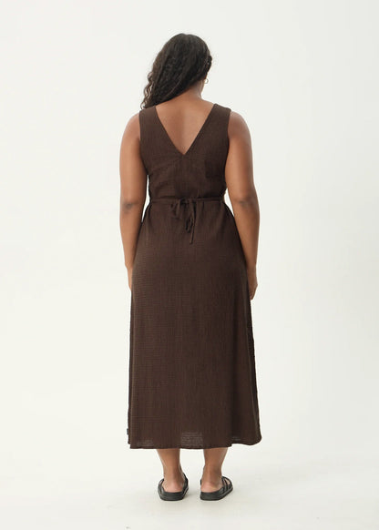 AFENDS Womens Tully - Seersucker Maxi Dress - Coffee