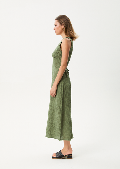 AFENDS Womens Focus - Seersucker Maxi Dress - Oil Green