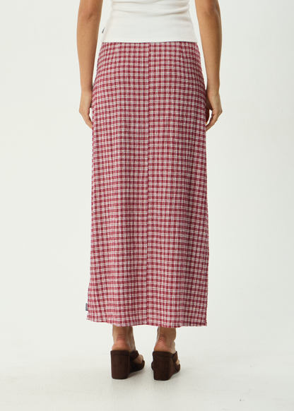 AFENDS Womens Lita - Seersucker Maxi Skirt - Base Burgundy Check
