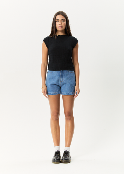 AFENDS Womens Wren - Seersucker Top - Black