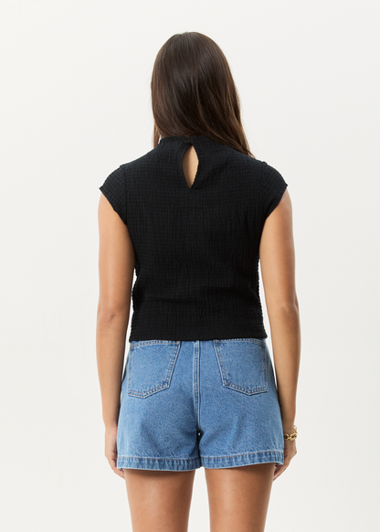 AFENDS Womens Wren - Seersucker Top - Black