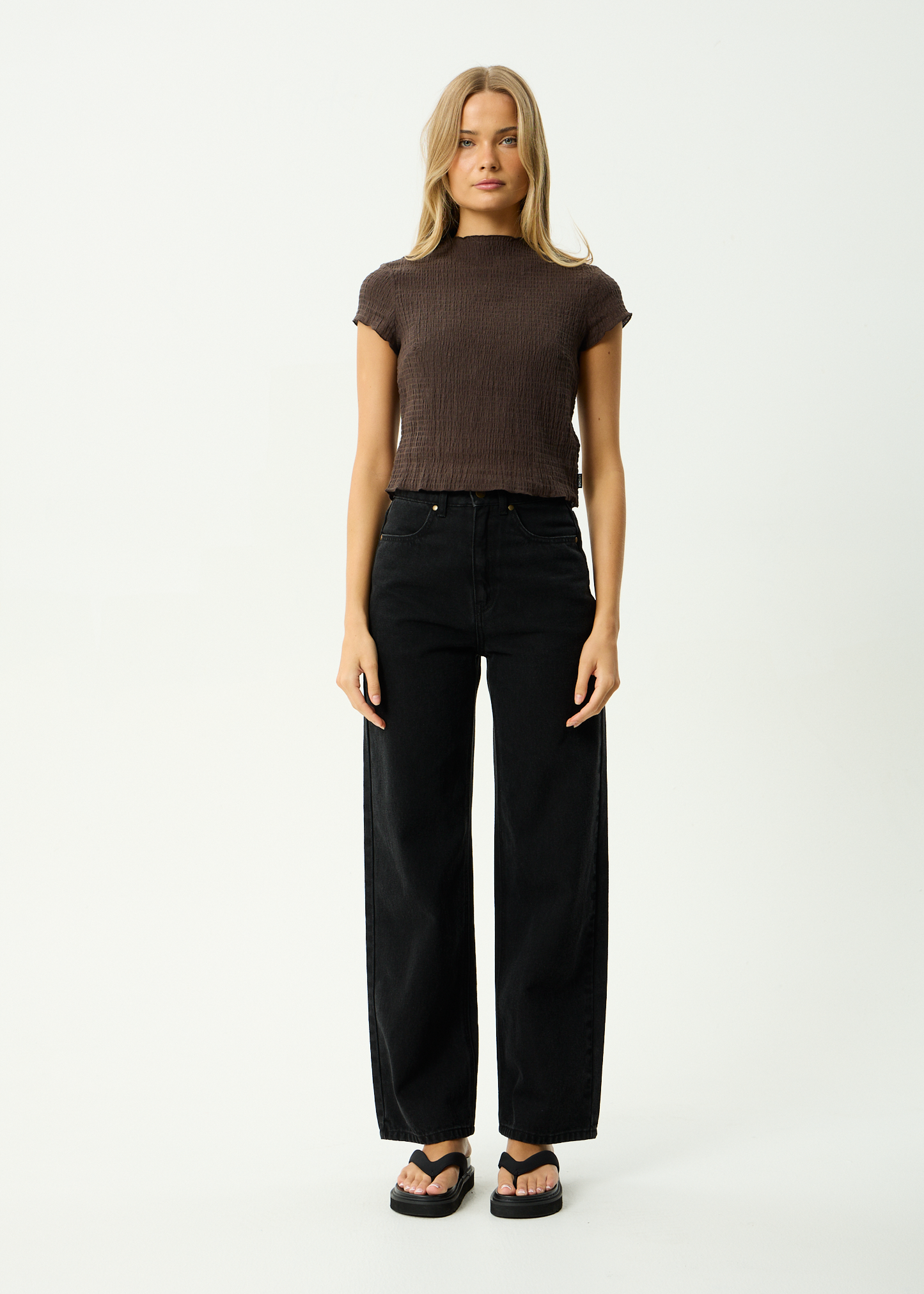 AFENDS Womens Wren - Seersucker Top - Coffee