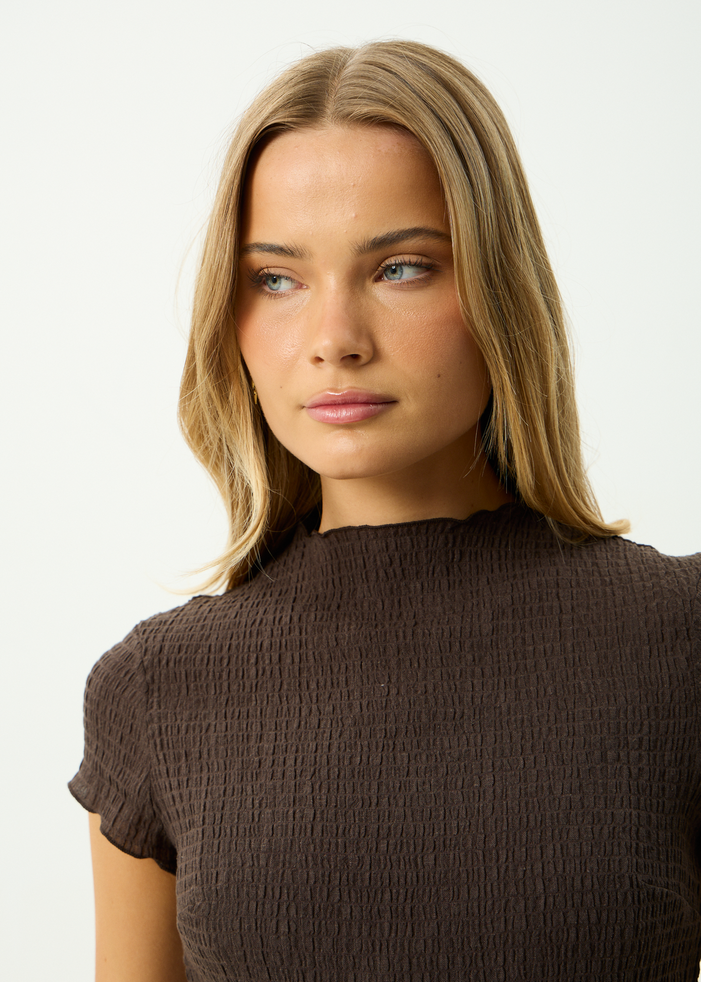AFENDS Womens Wren - Seersucker Top - Coffee