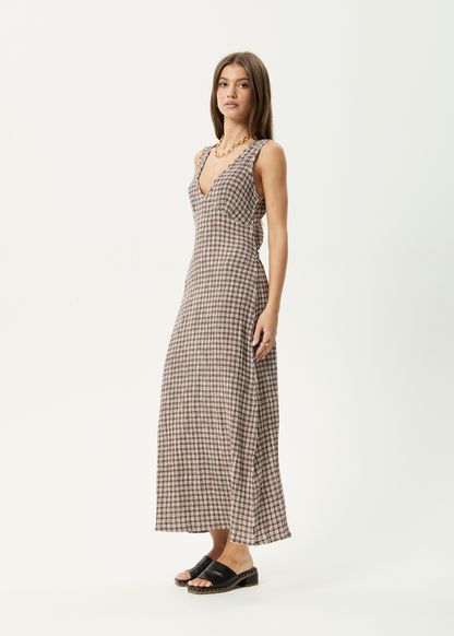 AFENDS Womens Tully - Seersucker Maxi Dress - Base Coffee Check