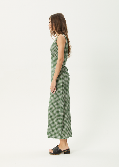 AFENDS Womens Tully - Seersucker Maxi Dress - Base Deep Green Check