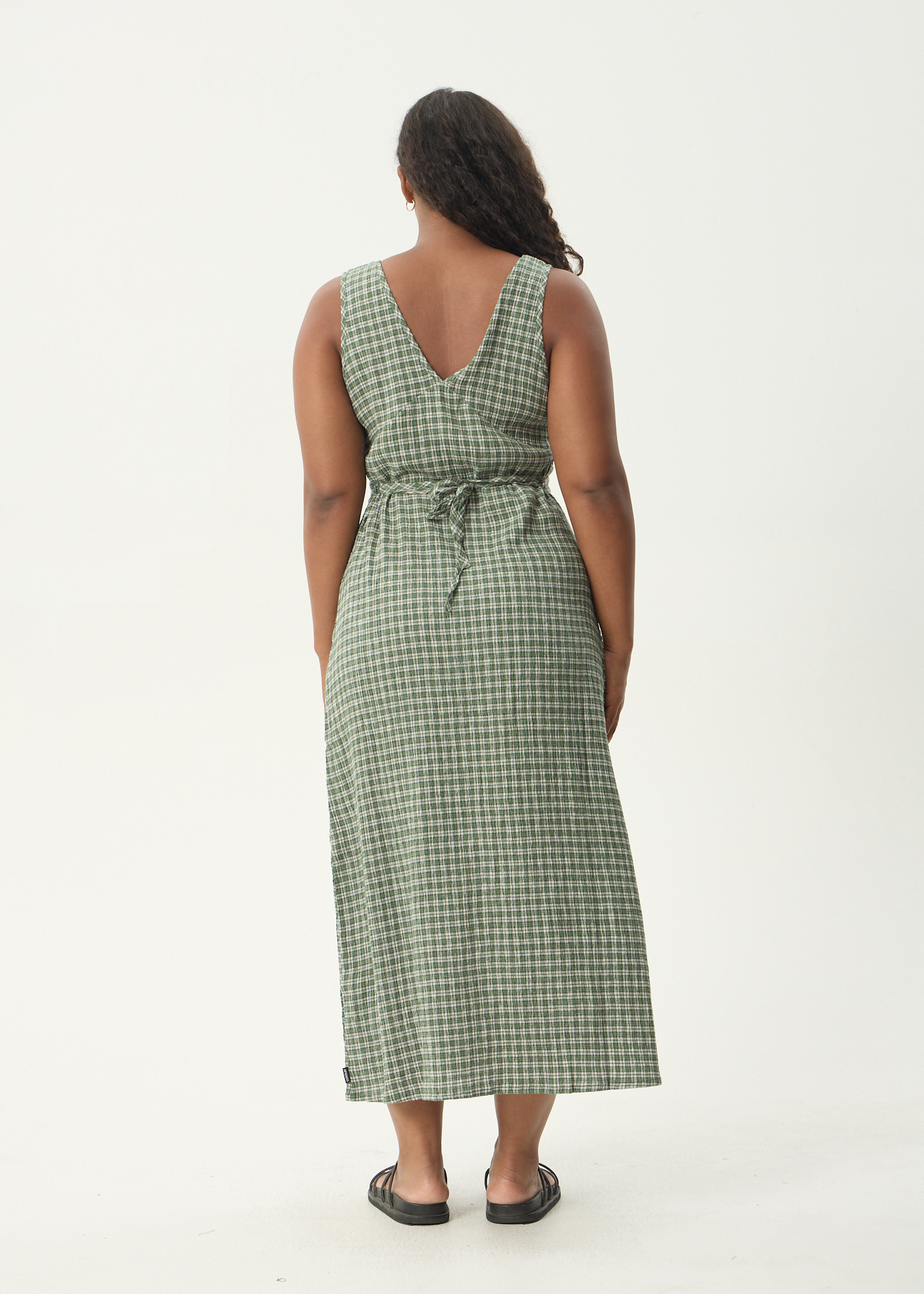 AFENDS Womens Tully - Seersucker Maxi Dress - Base Deep Green Check