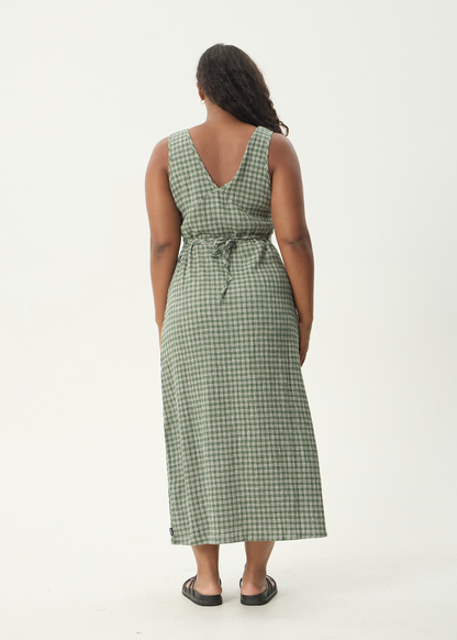 AFENDS Womens Tully - Seersucker Maxi Dress - Base Deep Green Check