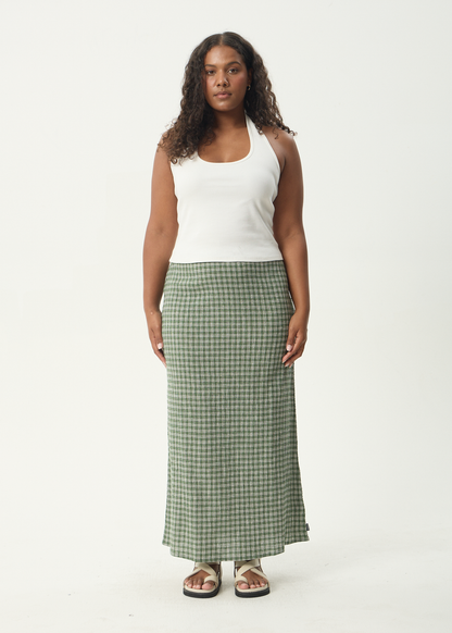 AFENDS Womens Lita - Seersucker Maxi Skirt - Base Deep Green Check