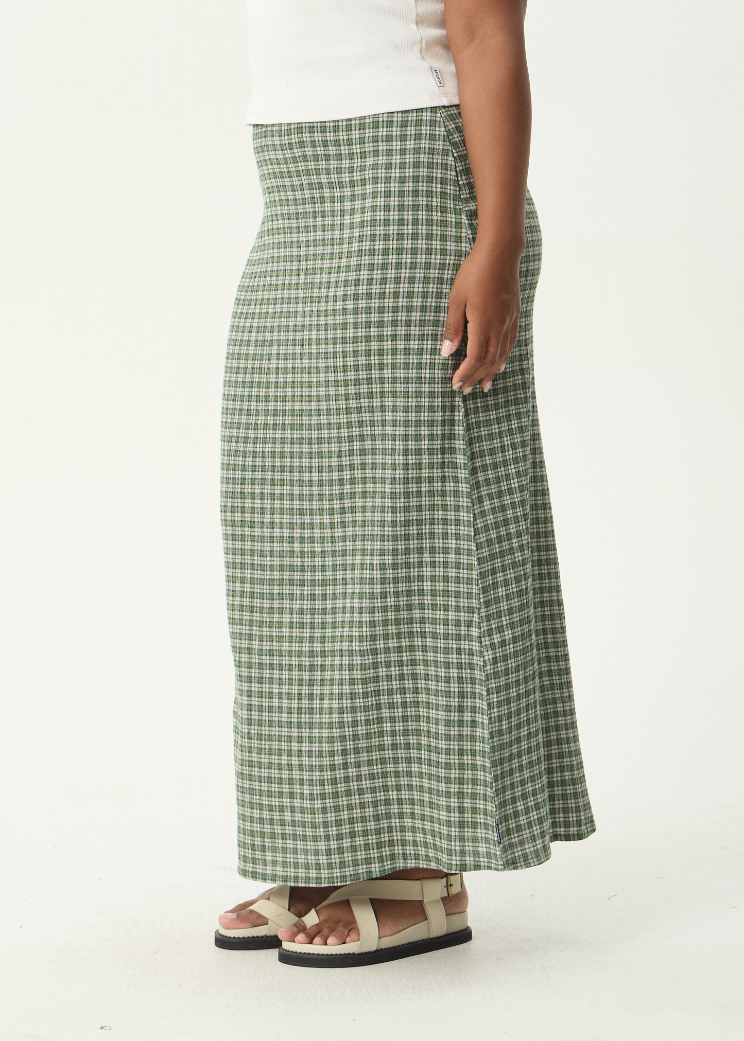AFENDS Womens Lita - Seersucker Maxi Skirt - Base Deep Green Check