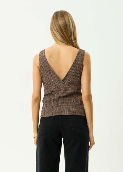 AFENDS Womens Giselle - Seersucker Top - Coffee