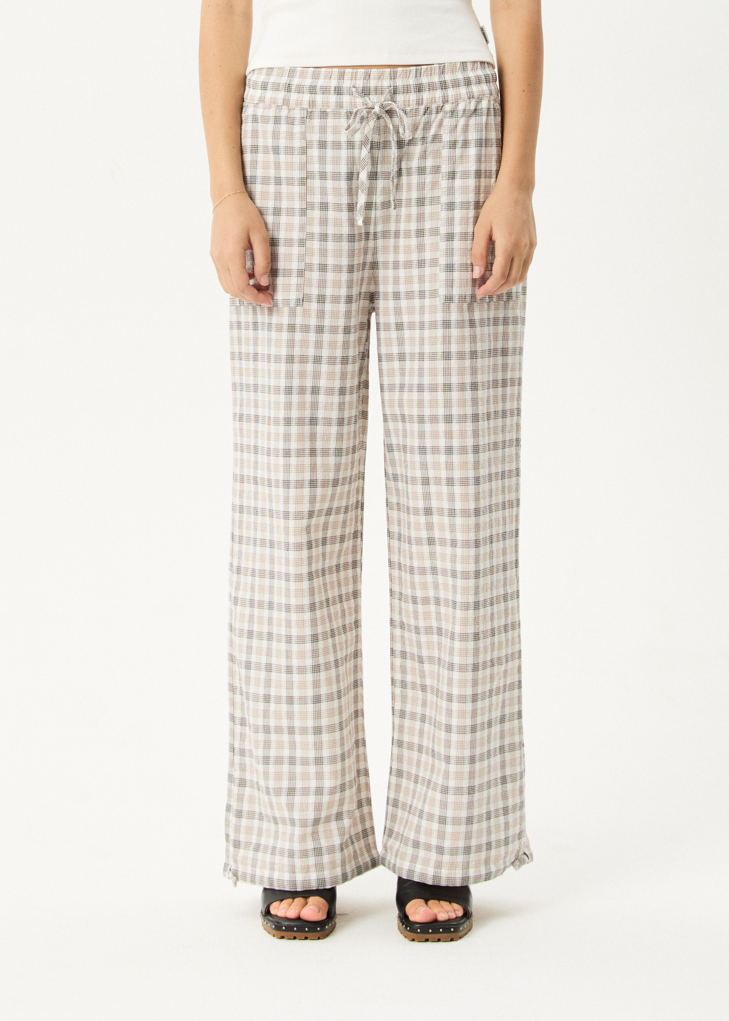 AFENDS Womens Leo - Seersucker Wide Leg Pant - Coffee / White