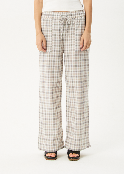 AFENDS Womens Leo - Seersucker Wide Leg Pant - Coffee / White
