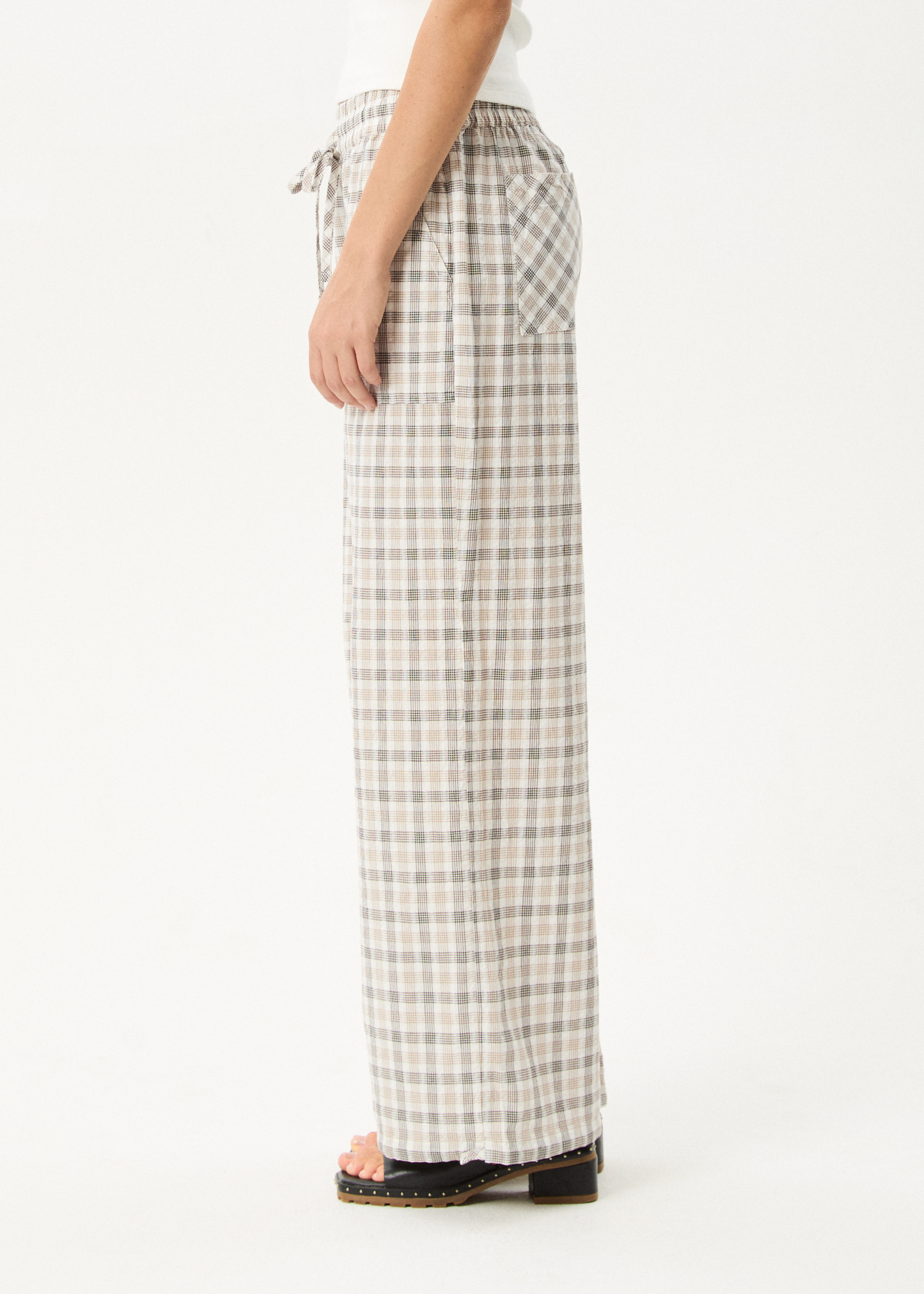 AFENDS Womens Leo - Seersucker Wide Leg Pant - Coffee / White