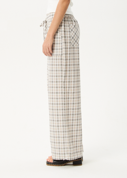 AFENDS Womens Leo - Seersucker Wide Leg Pant - Coffee / White
