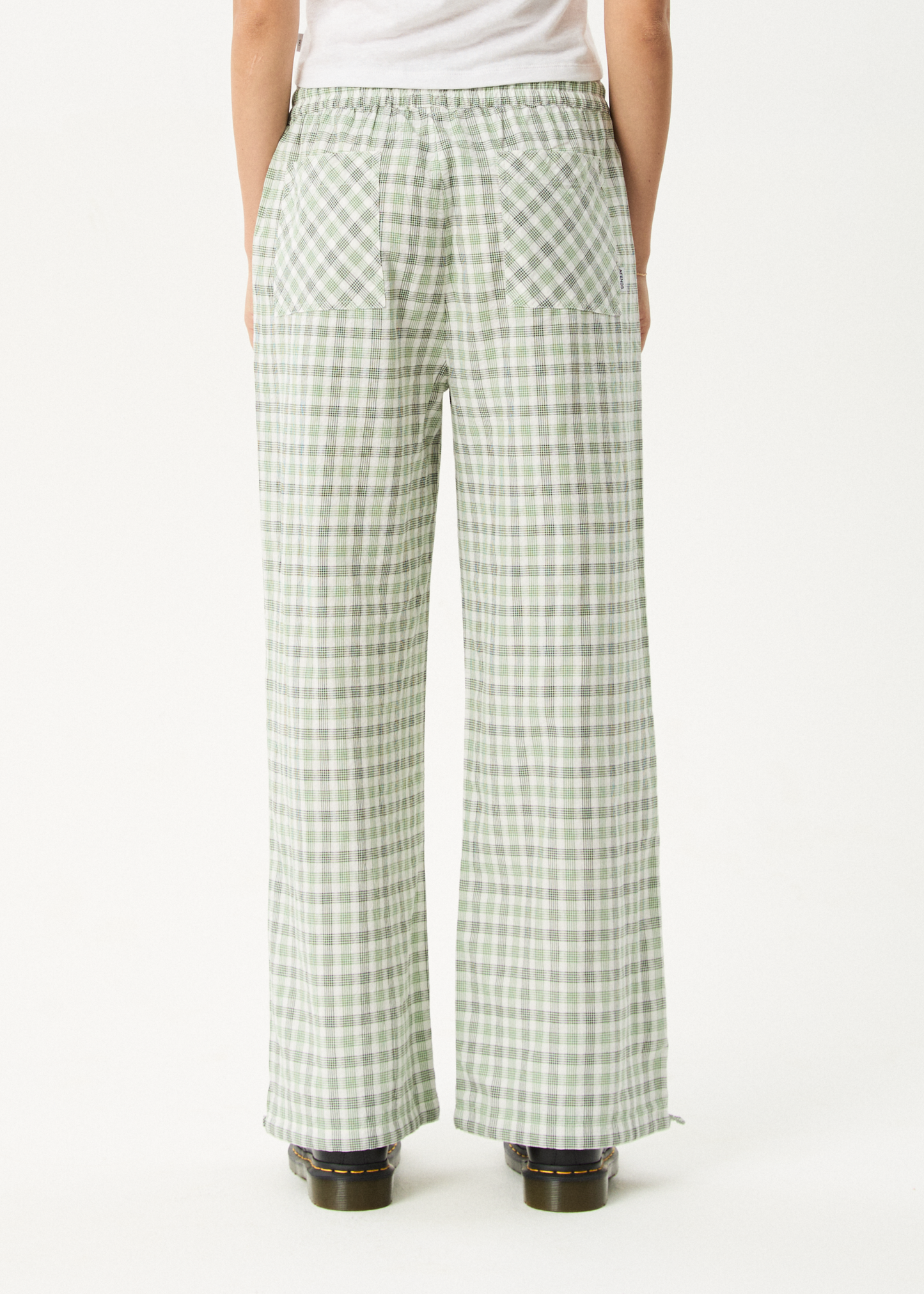 AFENDS Womens Leo - Seersucker Wide Leg Pant - Green / White