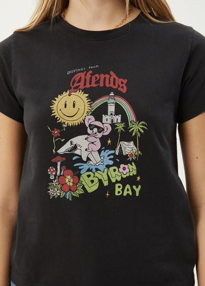 AFENDS Womens Greetings - Regular Tee - Stone Black
