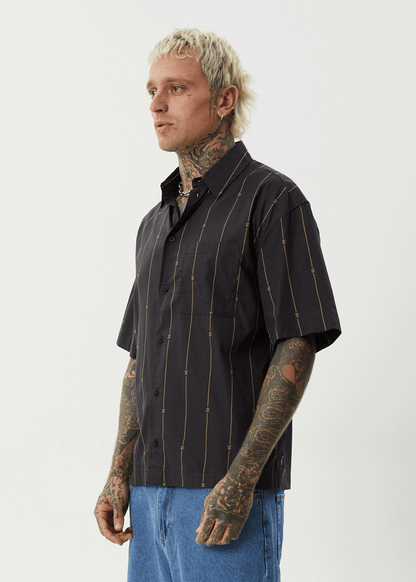 AFENDS Mens A Stripe - Short Sleeve Shirt - Black