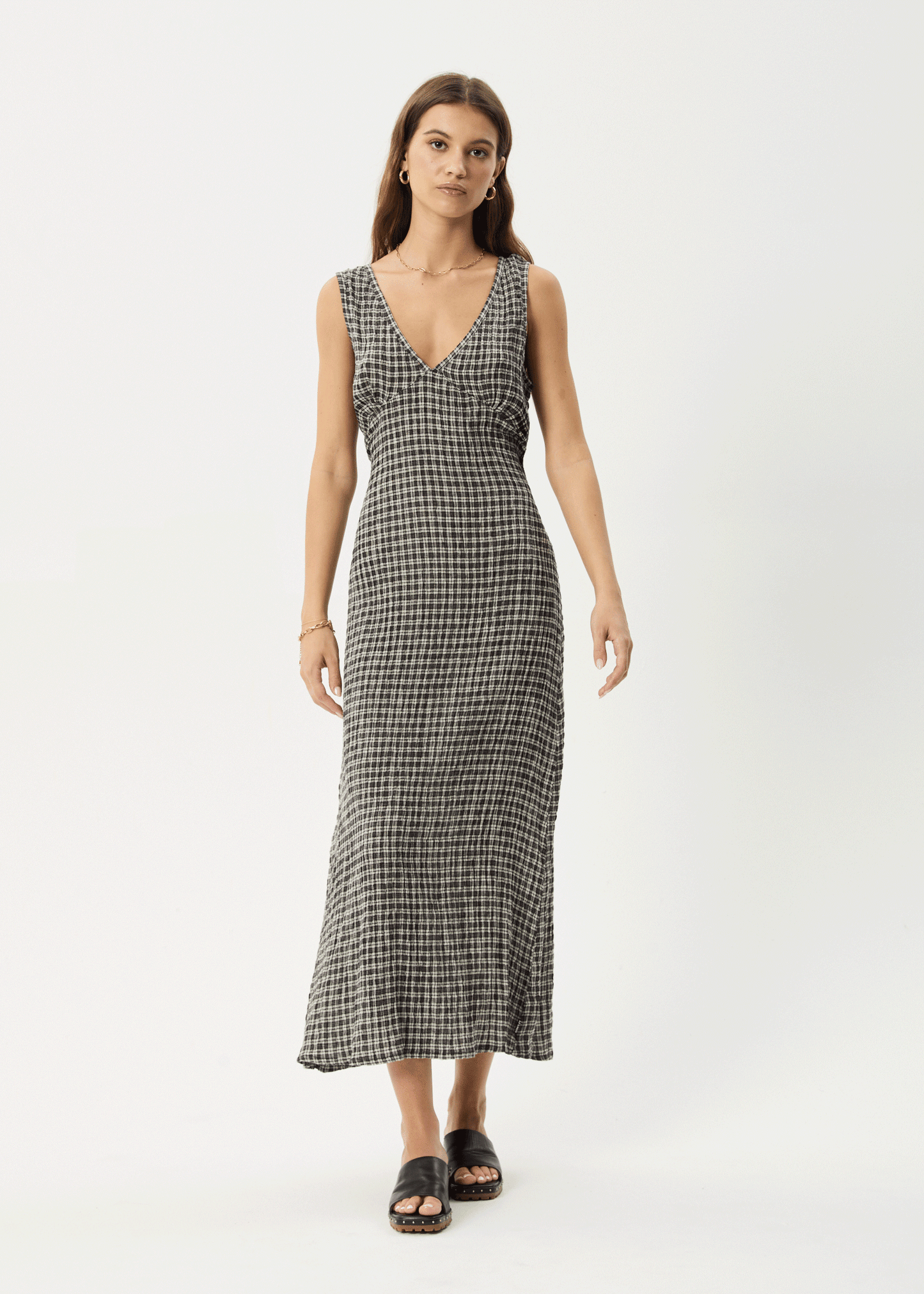 AFENDS Womens Tully - Seersucker Maxi Dress - Asta Steel Check