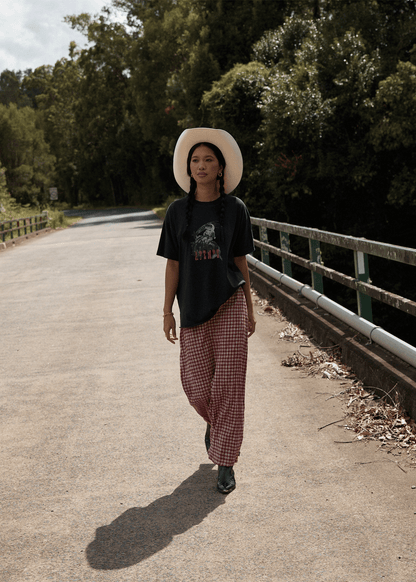 AFENDS Womens Lita - Seersucker Maxi Skirt - Base Burgundy Check