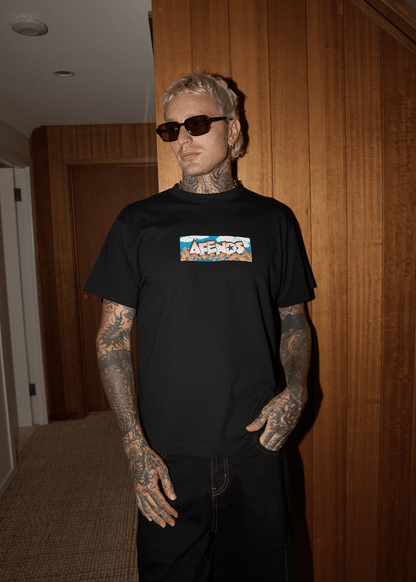 AFENDS Mens Wall Flower - Boxy Tee - Black