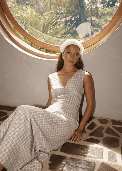 AFENDS Womens Tully - Seersucker Maxi Dress - Taupe Check