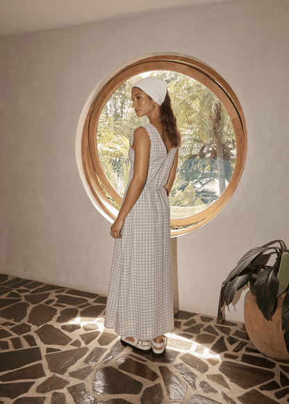 AFENDS Womens Tully - Seersucker Maxi Dress - Taupe Check