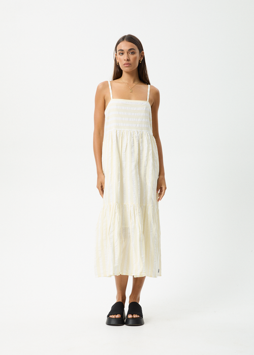 AFENDS Womens Splice - Seersucker Maxi Dress - White / Lemongrass