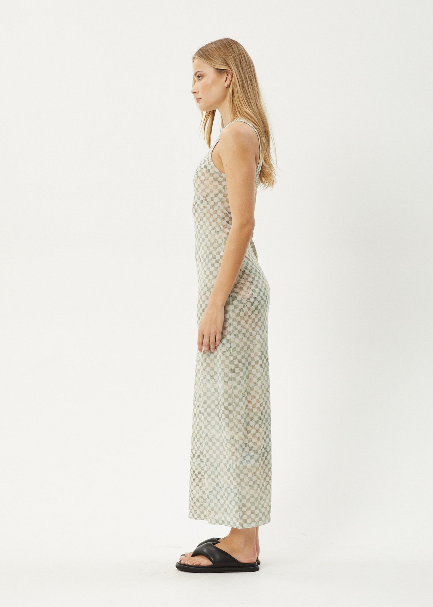 AFENDS Womens Glasshouse - Sheer Maxi Dress - Sand Checker