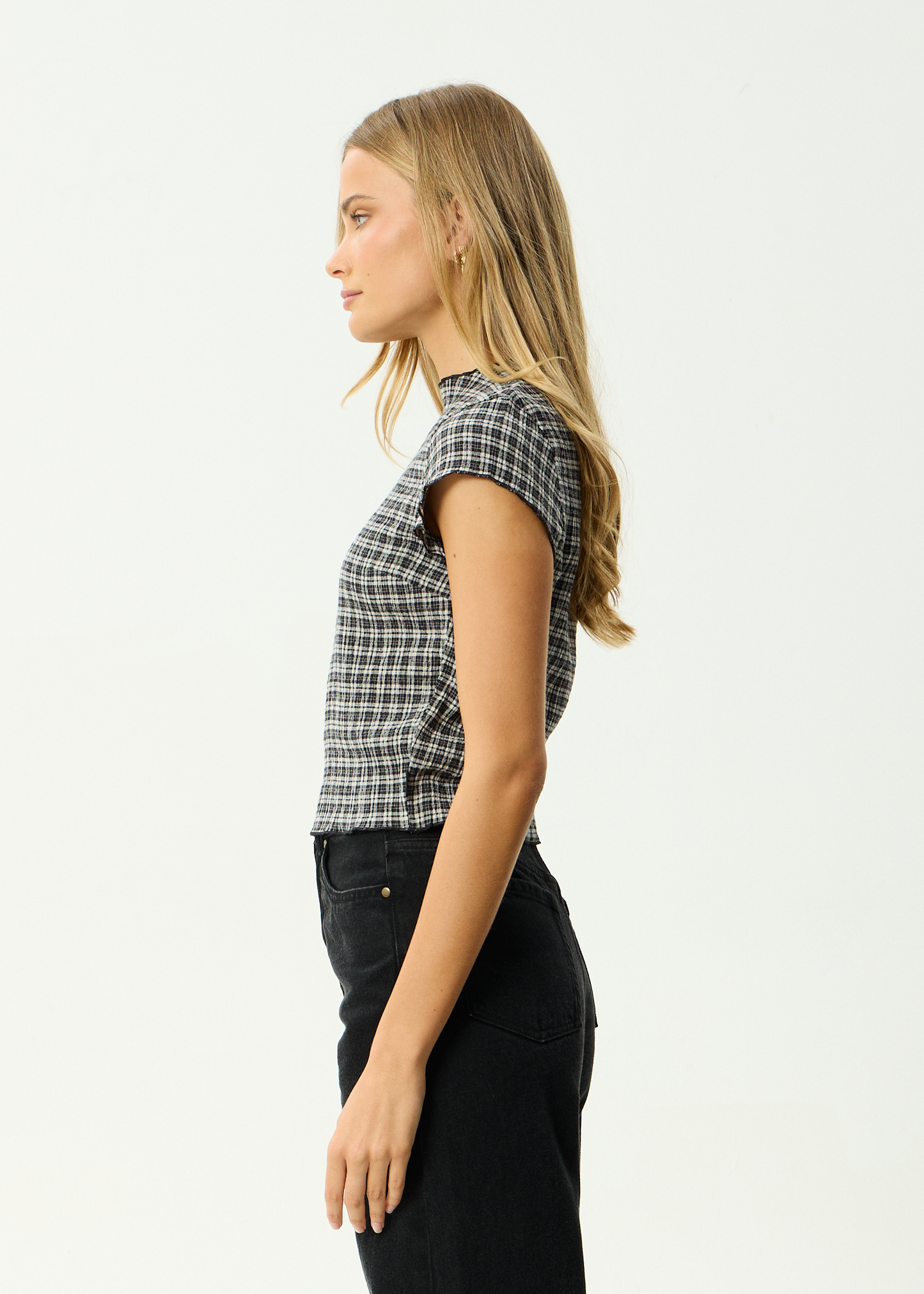 AFENDS Womens Wren - Seersucker Top - Steel Check
