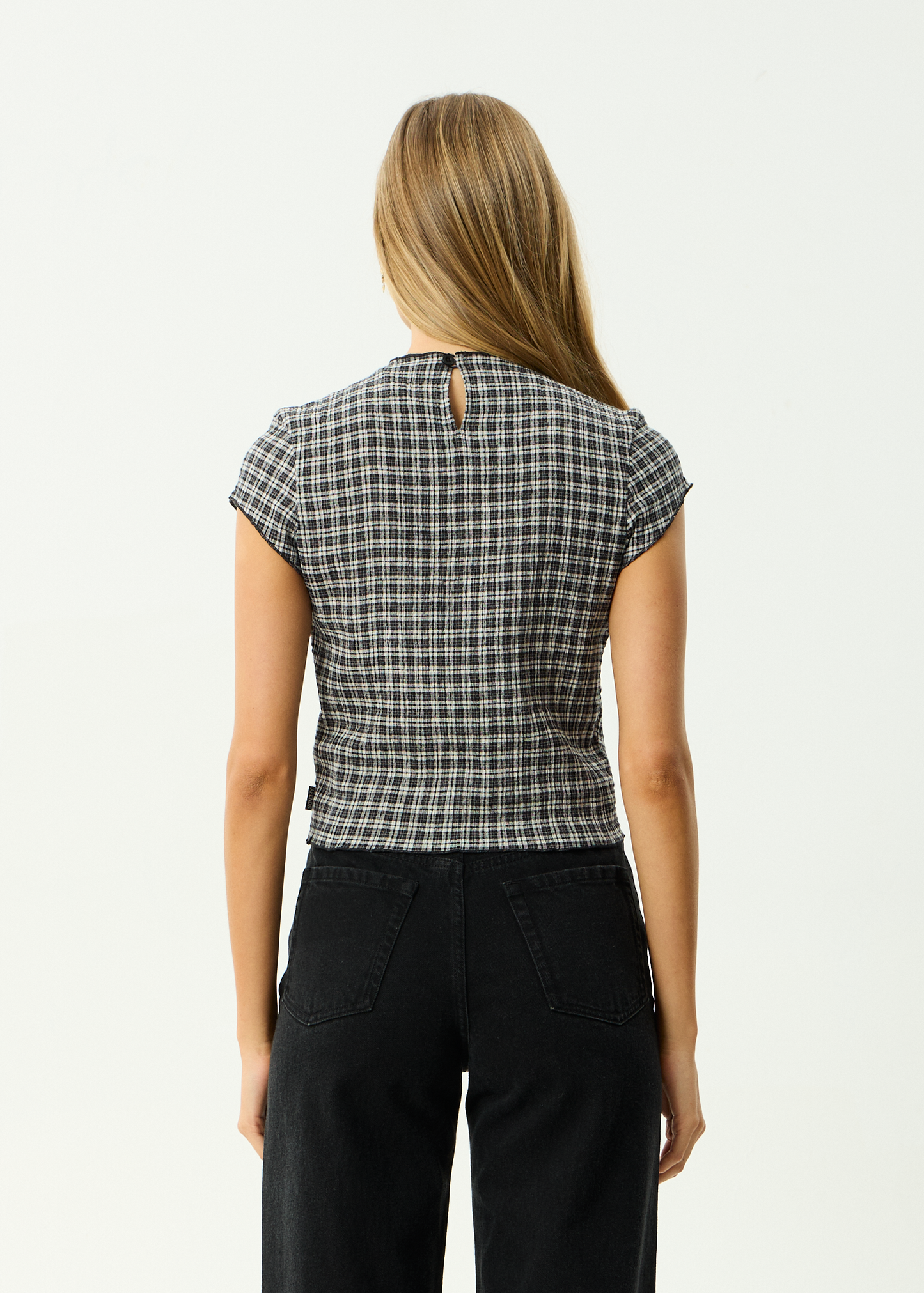 AFENDS Womens Wren - Seersucker Top - Steel Check