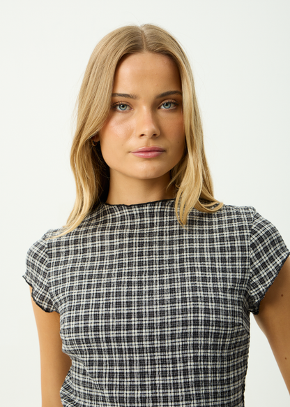 AFENDS Womens Wren - Seersucker Top - Steel Check