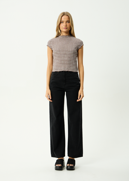 AFENDS Womens Wren - Seersucker Top - Coffee Check