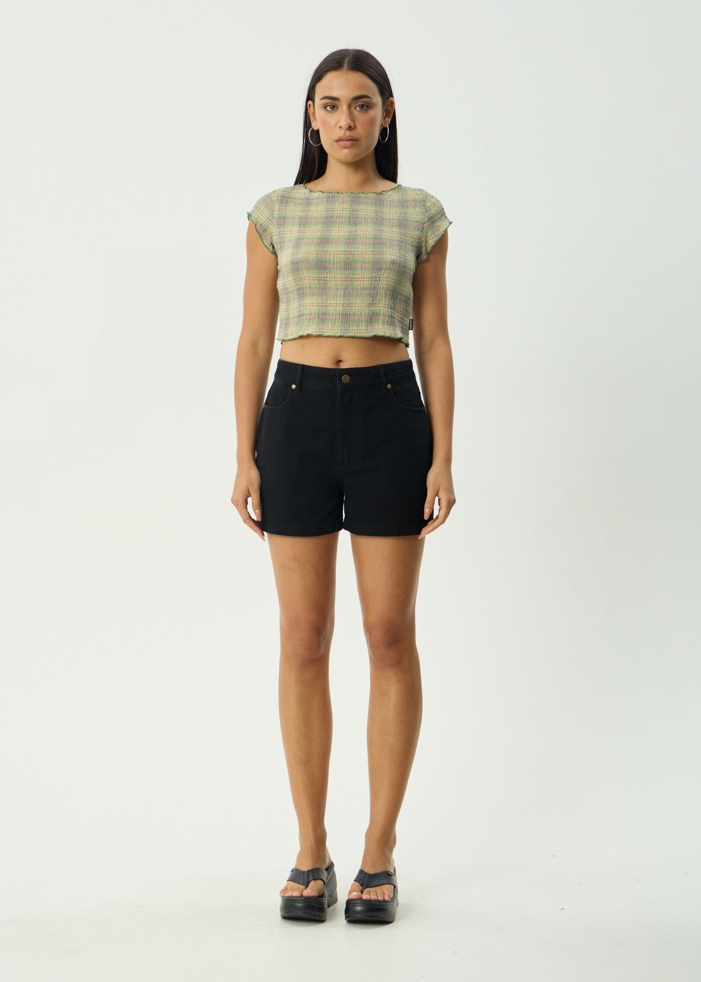 AFENDS Womens Darcy - Seersucker Top - Green Check