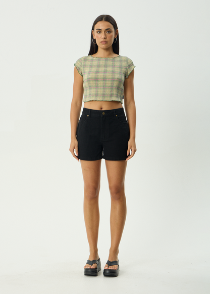 AFENDS Womens Darcy - Seersucker Top - Green Check