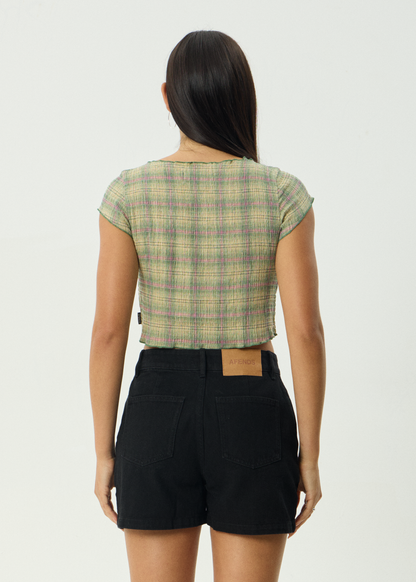 AFENDS Womens Darcy - Seersucker Top - Green Check