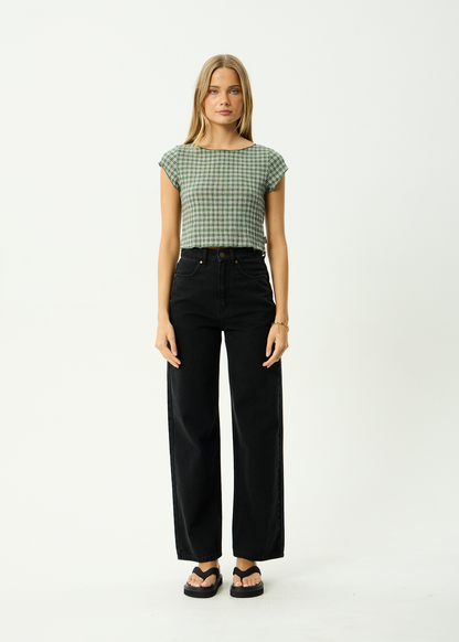 AFENDS Womens Darcy - Seersucker Top - Deep Green Check