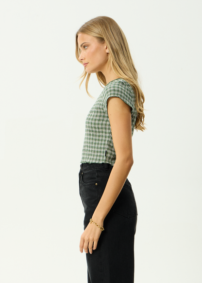 AFENDS Womens Darcy - Seersucker Top - Deep Green Check