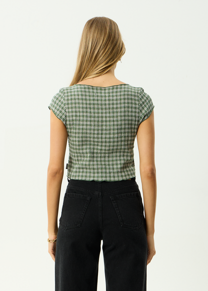 AFENDS Womens Darcy - Seersucker Top - Deep Green Check