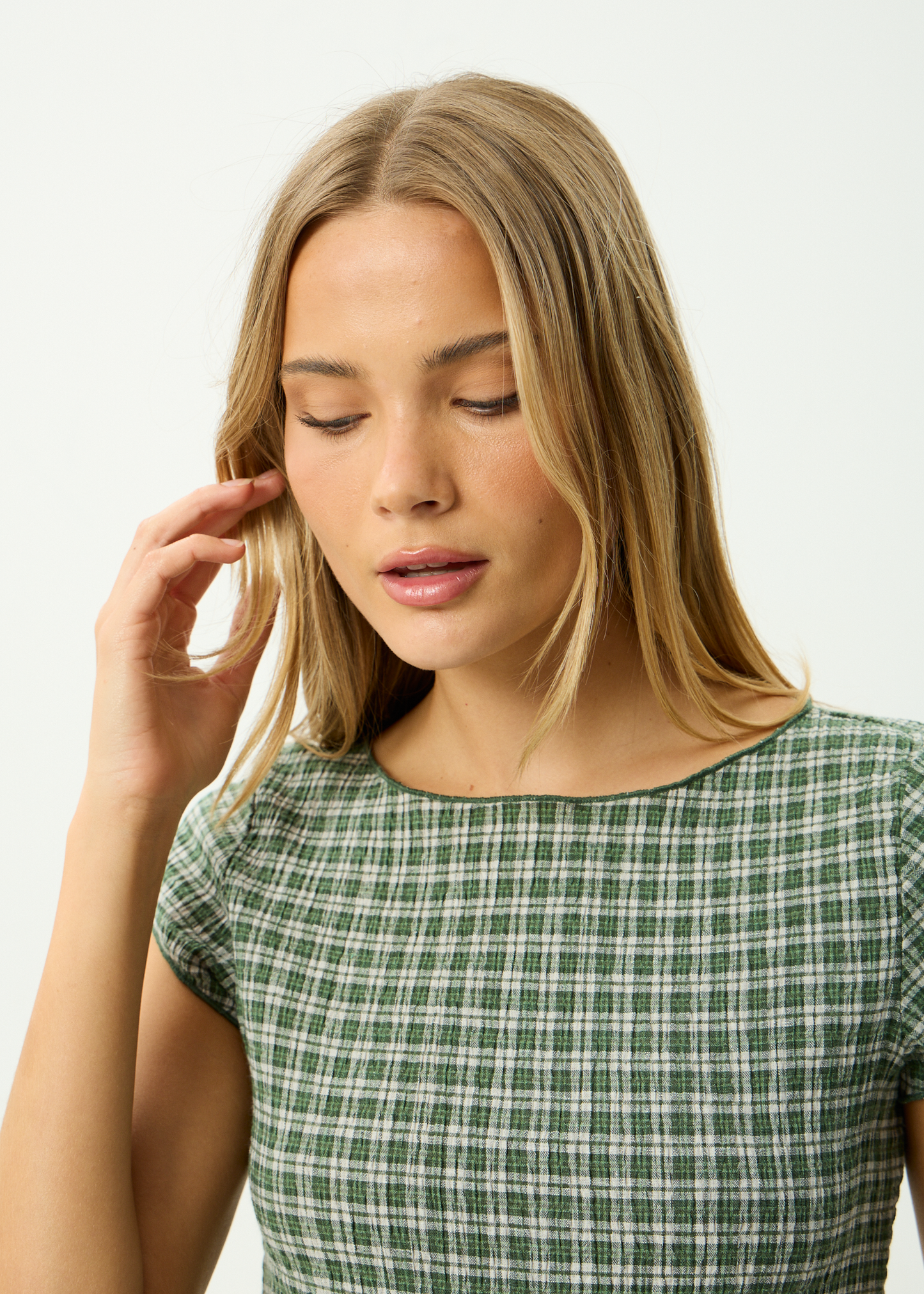 AFENDS Womens Darcy - Seersucker Top - Deep Green Check