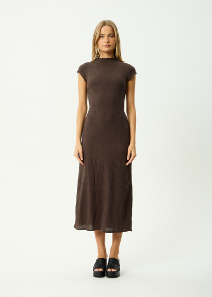 AFENDS Womens Elodie - Seersucker Midi Dress - Coffee