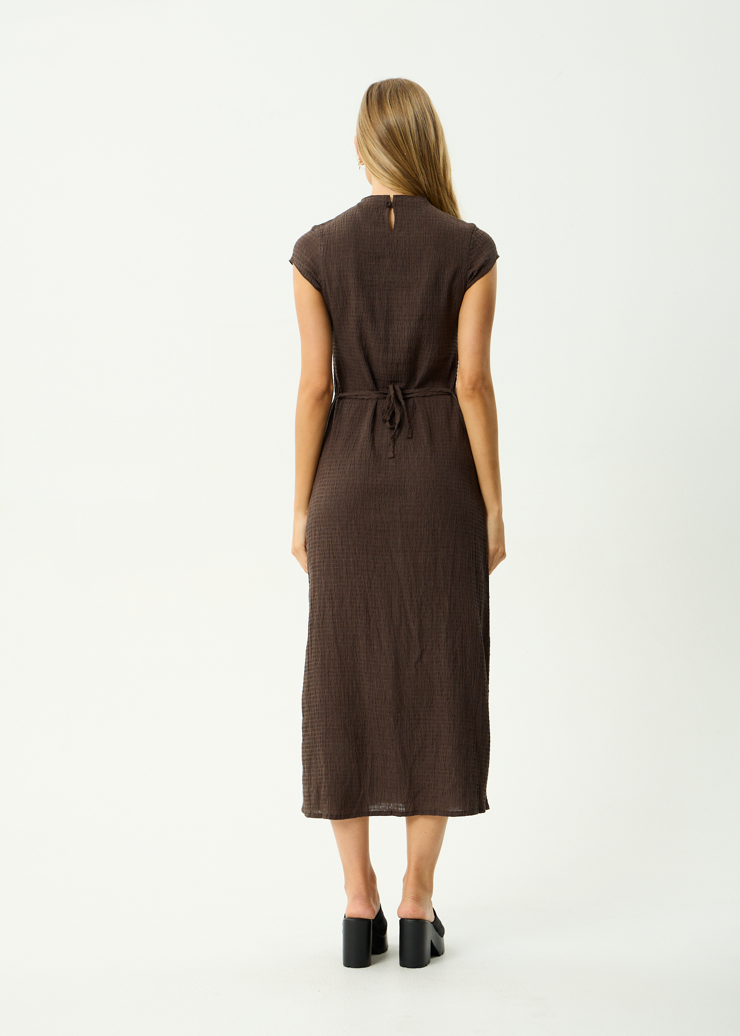 AFENDS Womens Elodie - Seersucker Midi Dress - Coffee